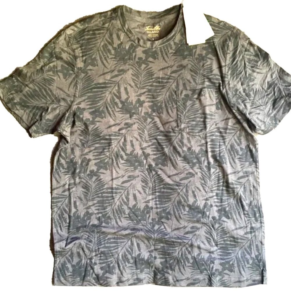 New Tasso Elba Crew T Shirt black gray floral Mens size L